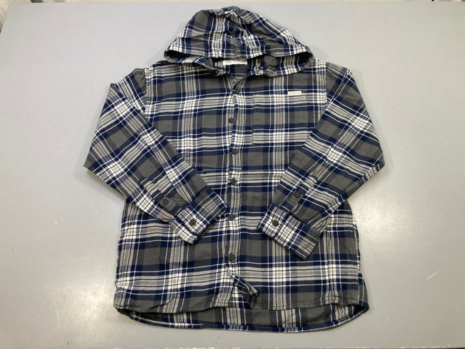 Chemise m.l flanelle capuche carreaux gris, bleu marine et blanc, moins cher chez Petit Kiwi