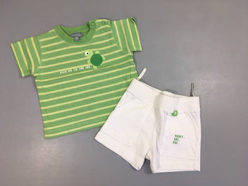T-shirt m.c vert rayé tortue + short blanc