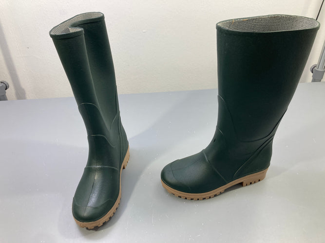 Bottes de pluie vert foncé, semelle crantée beige, moins cher chez Petit Kiwi