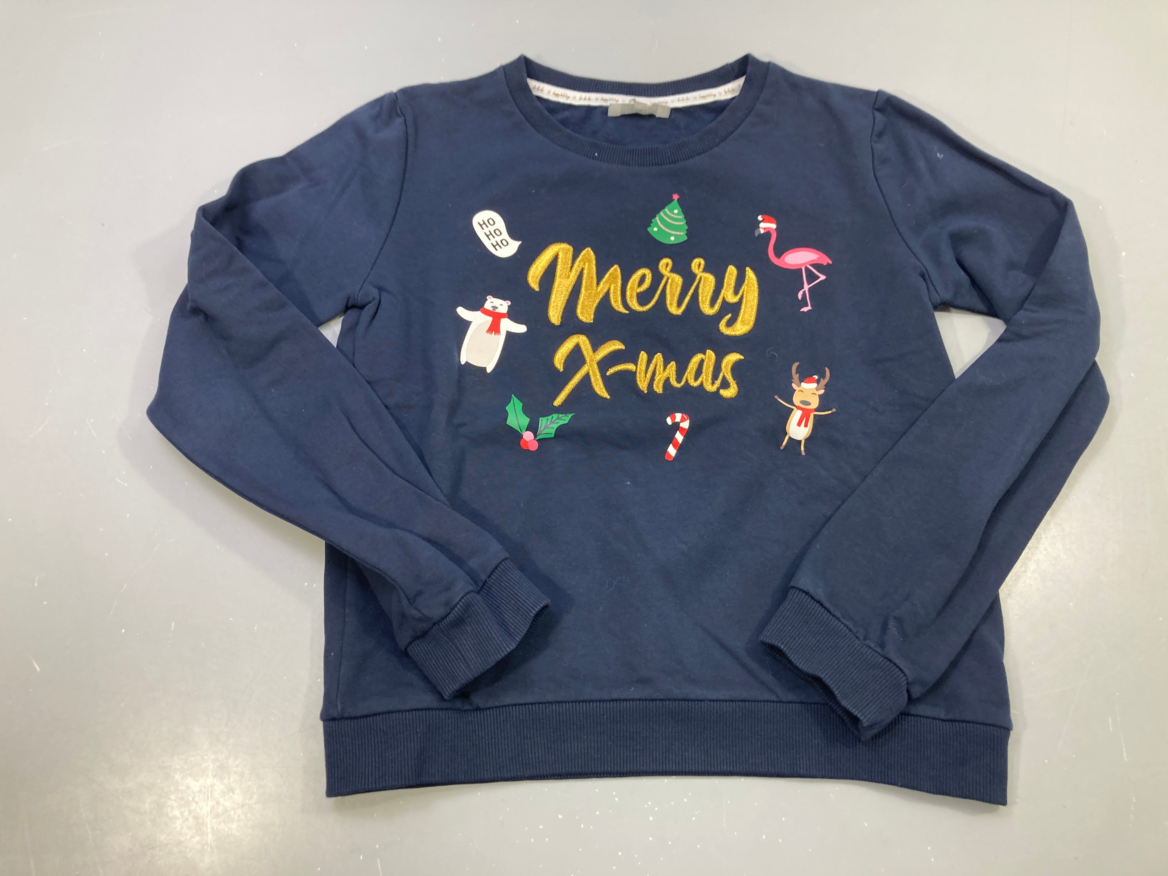Sweat bleu marine Merr.y X-mas doré, motifs Noël