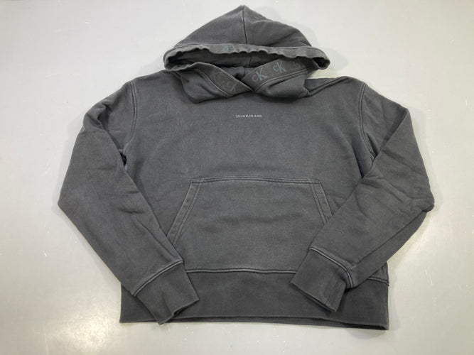 Sweat capuche noir délavé, logo, Calvin Klein Jeans Un peu délavé, moins cher chez Petit Kiwi