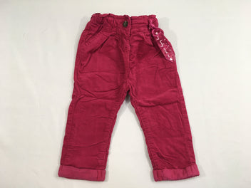 Pantalon velours à revers doublé côtelé rose foncé