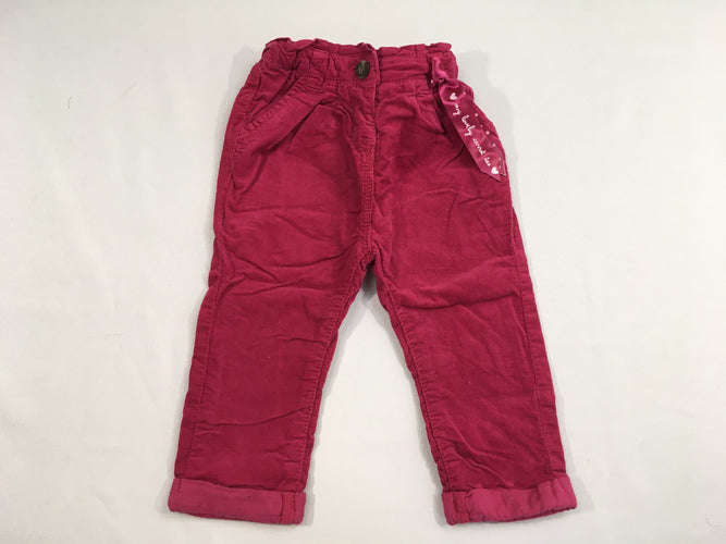 Pantalon velours à revers doublé côtelé rose foncé, moins cher chez Petit Kiwi