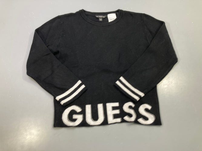 Pull maille noir logo Guess blanc, poignets rayés, moins cher chez Petit Kiwi