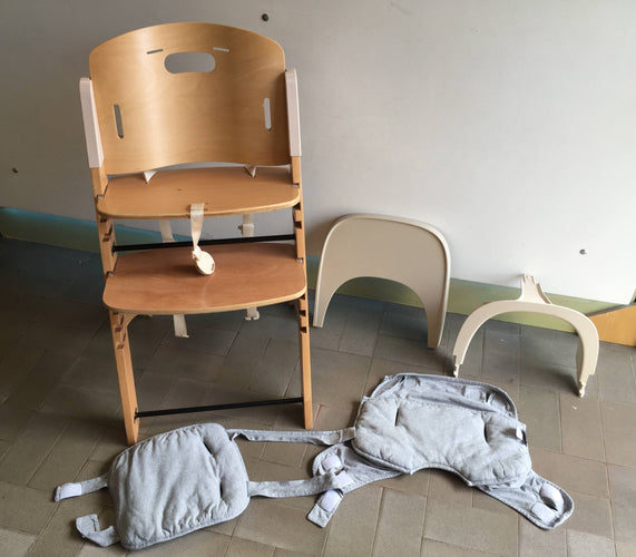 Chaise haute Evosit en bois Childhome avec tablette amovible + Coussin gris + Transat Evosit Newborn gris- Structure complète de 0 m jusqu'à 85kg!, moins cher chez Petit Kiwi