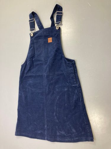 Robe s.m bleu marine velours côtelé, style salopette, poche, moins cher chez Petit Kiwi