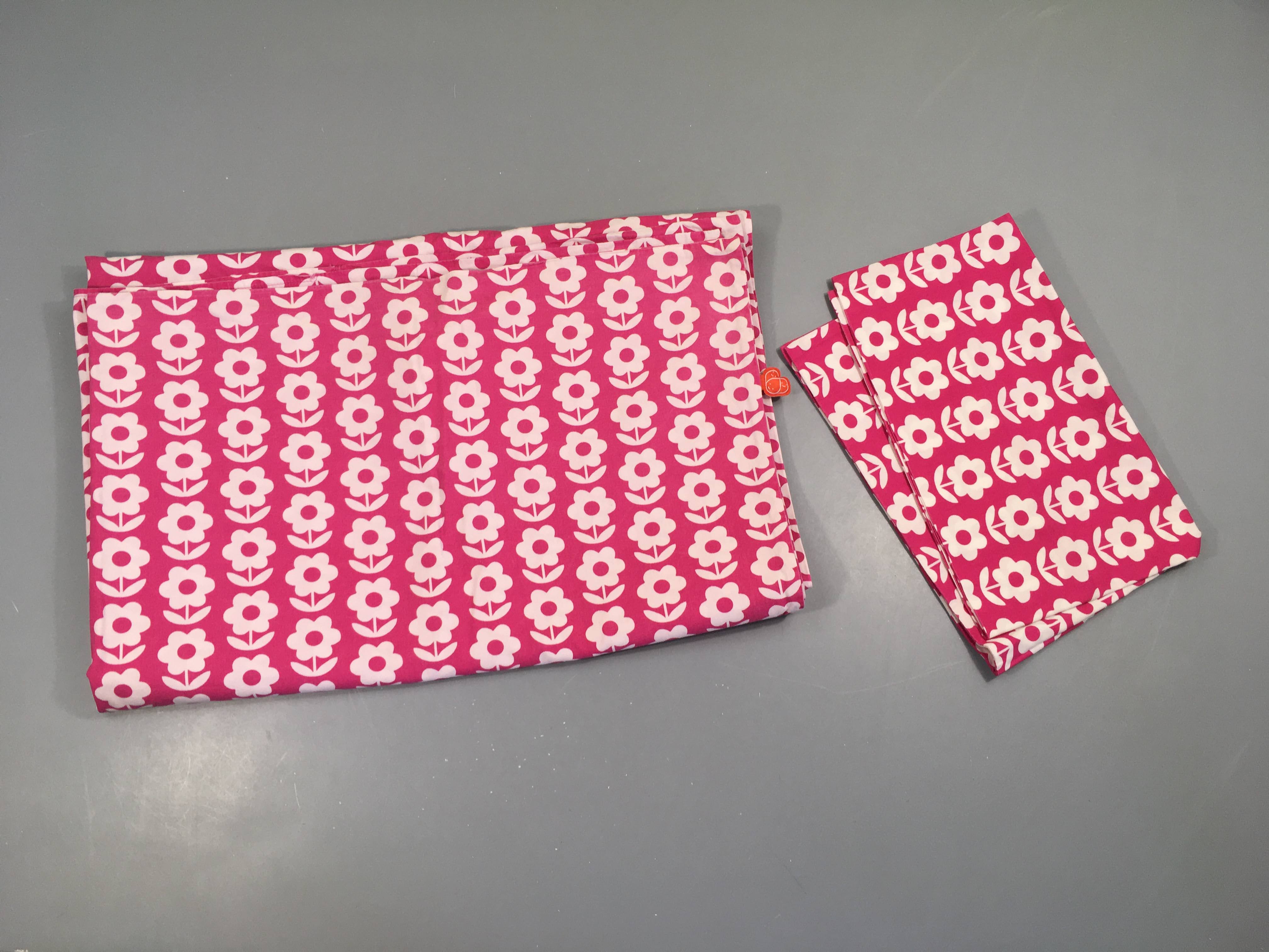 Housse de couette + taie rose fleurs, légèrement décolorée, 10x120cm