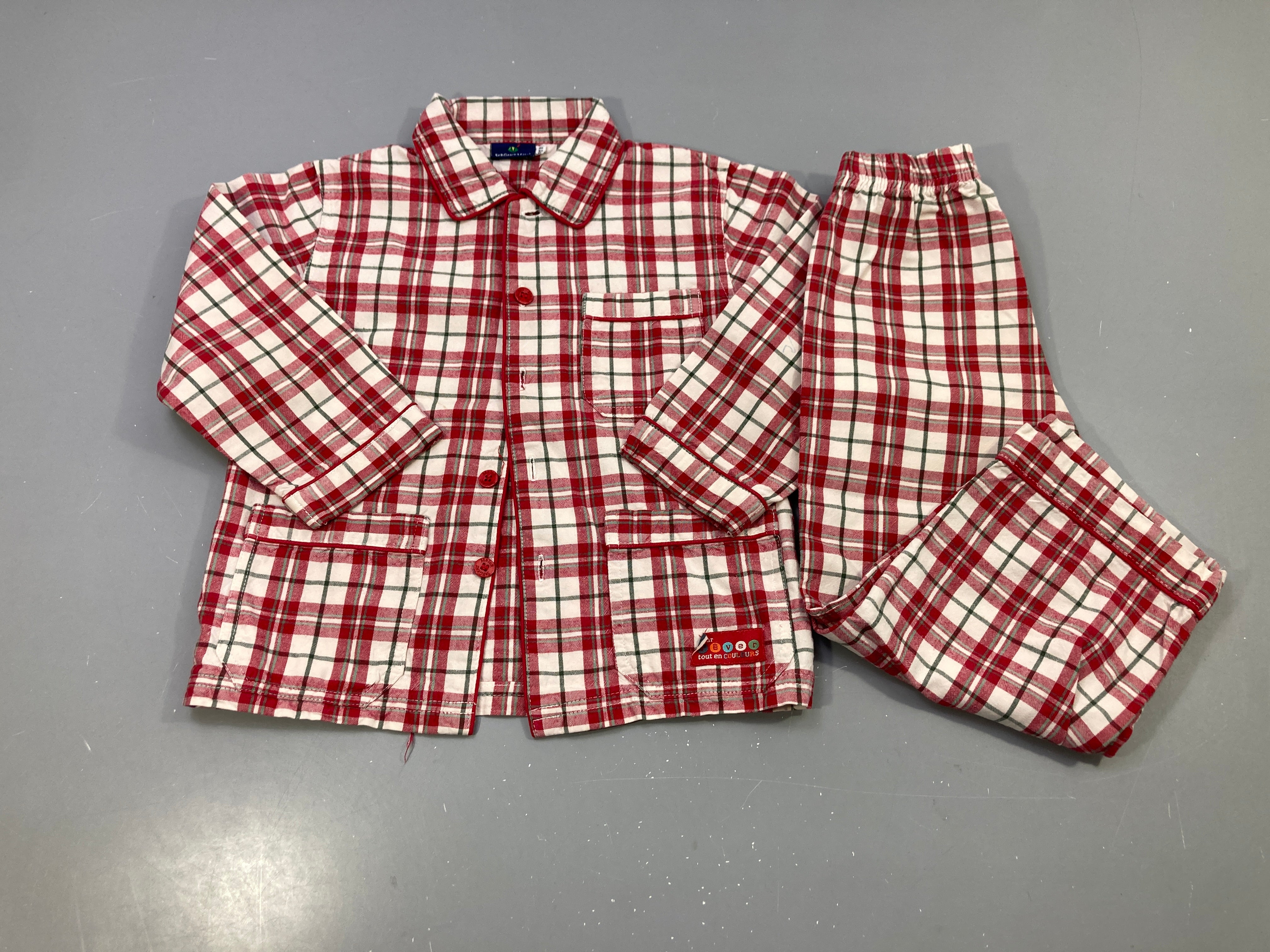 Pyjama 2pcs carreaux rouge, écru et vert