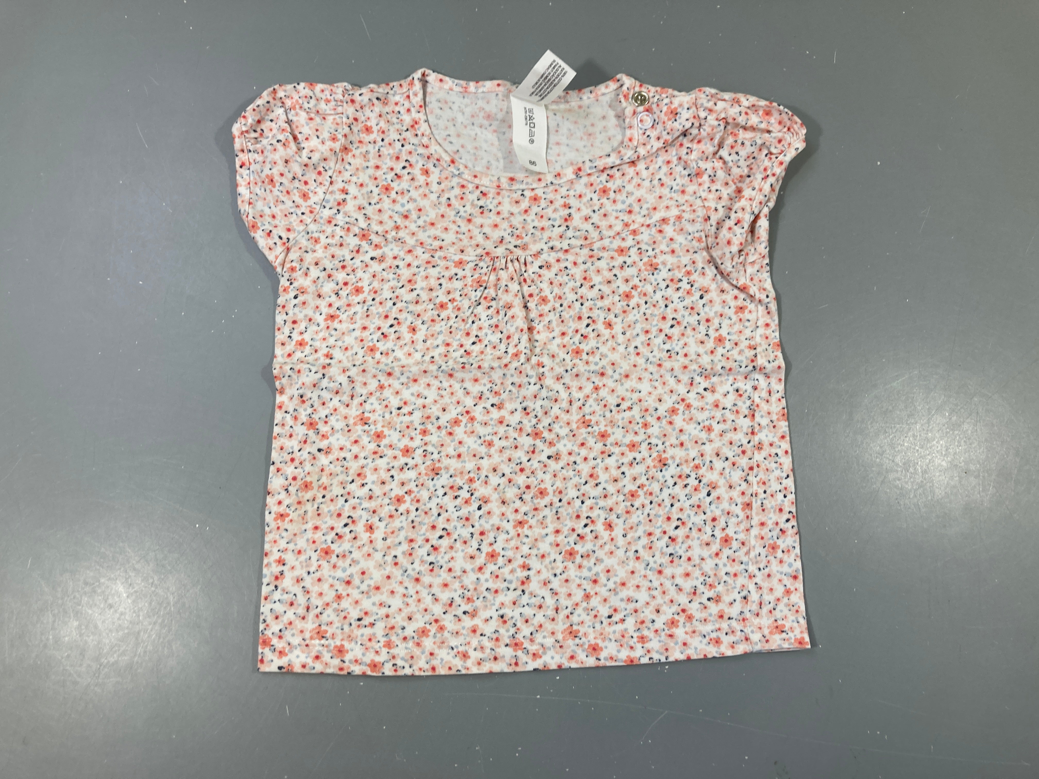 T-shirt m.c blanc fleuri rose