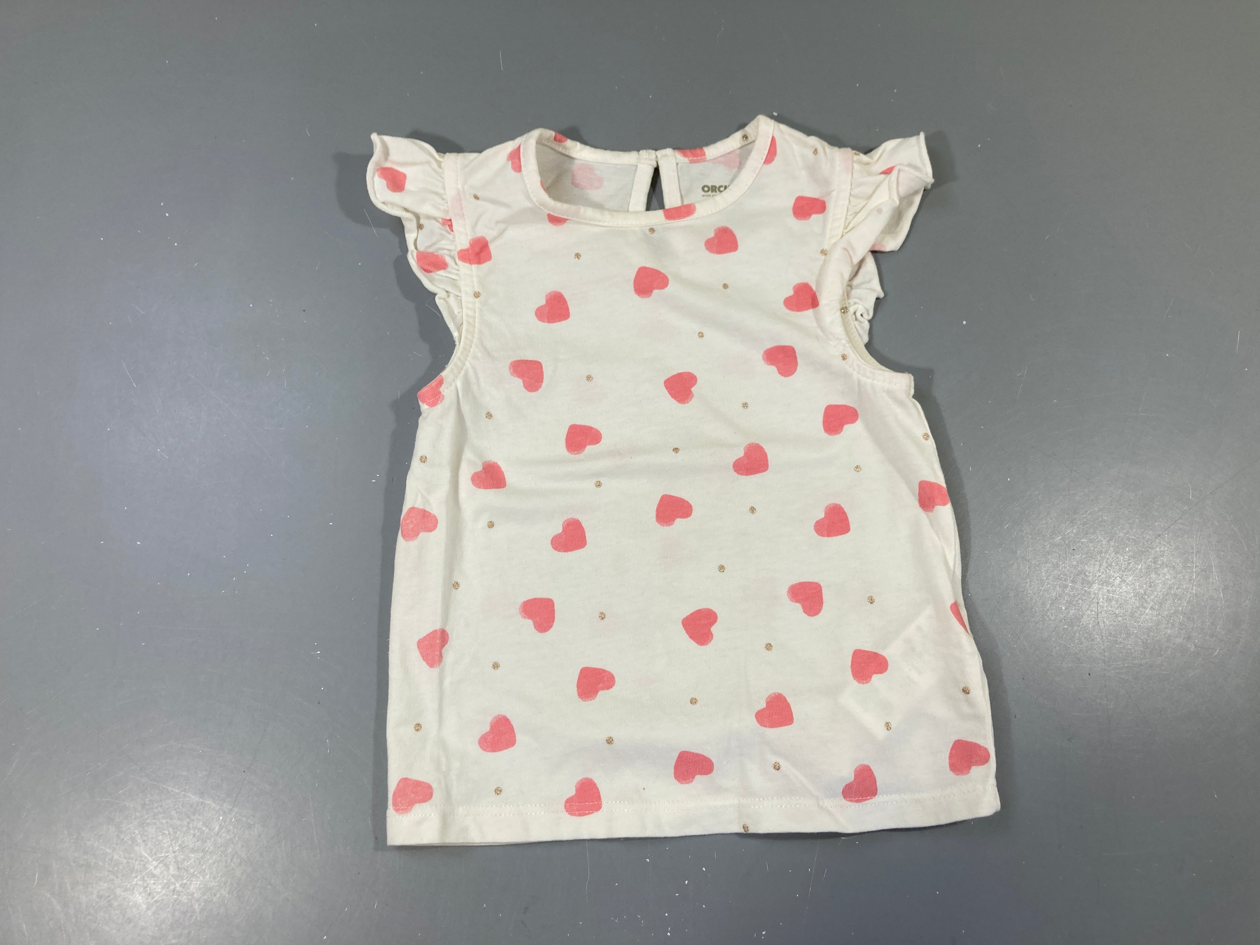 T-shirt m.c blanc coeurs roses froufrous épaules