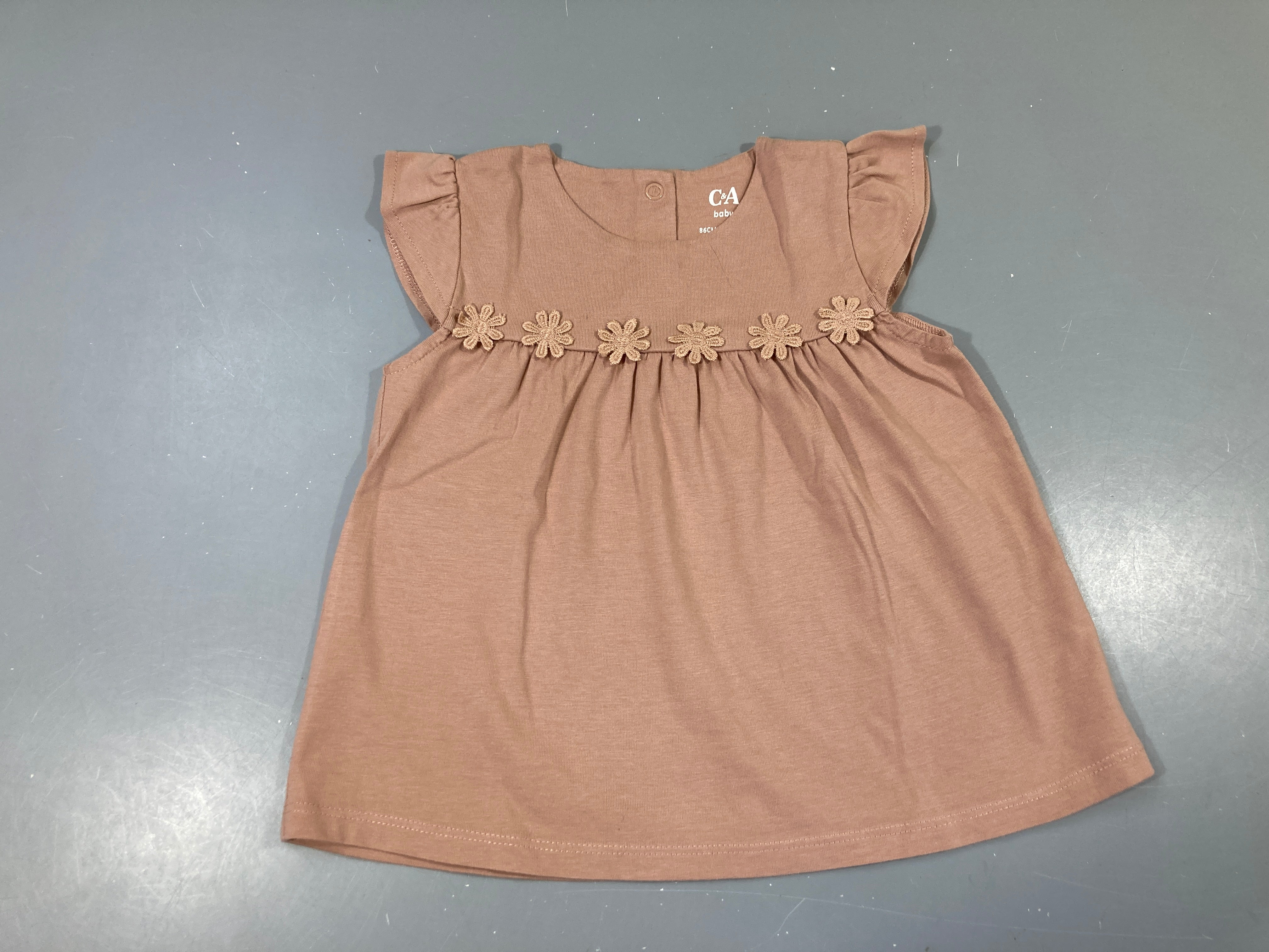 T-shirt m.c taupe rosé flammé fleurs brodées