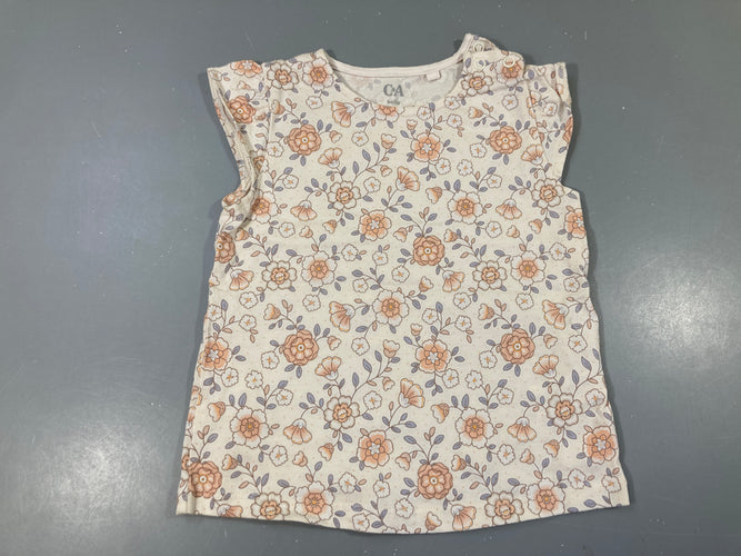T-shirt m.c blanc fleuri saumon, moins cher chez Petit Kiwi