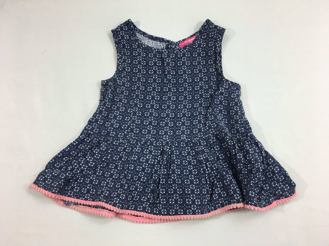 Blouse s.m bleu foncé motifs liseret rose, moins cher chez Petit Kiwi