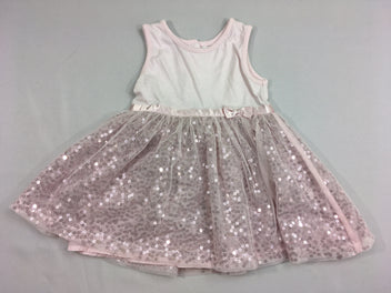 Robe s.m bi-matière rose jersey/tulles sequins