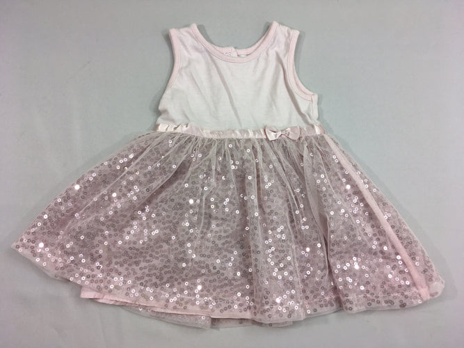 Robe s.m bi-matière rose jersey/tulles sequins, moins cher chez Petit Kiwi