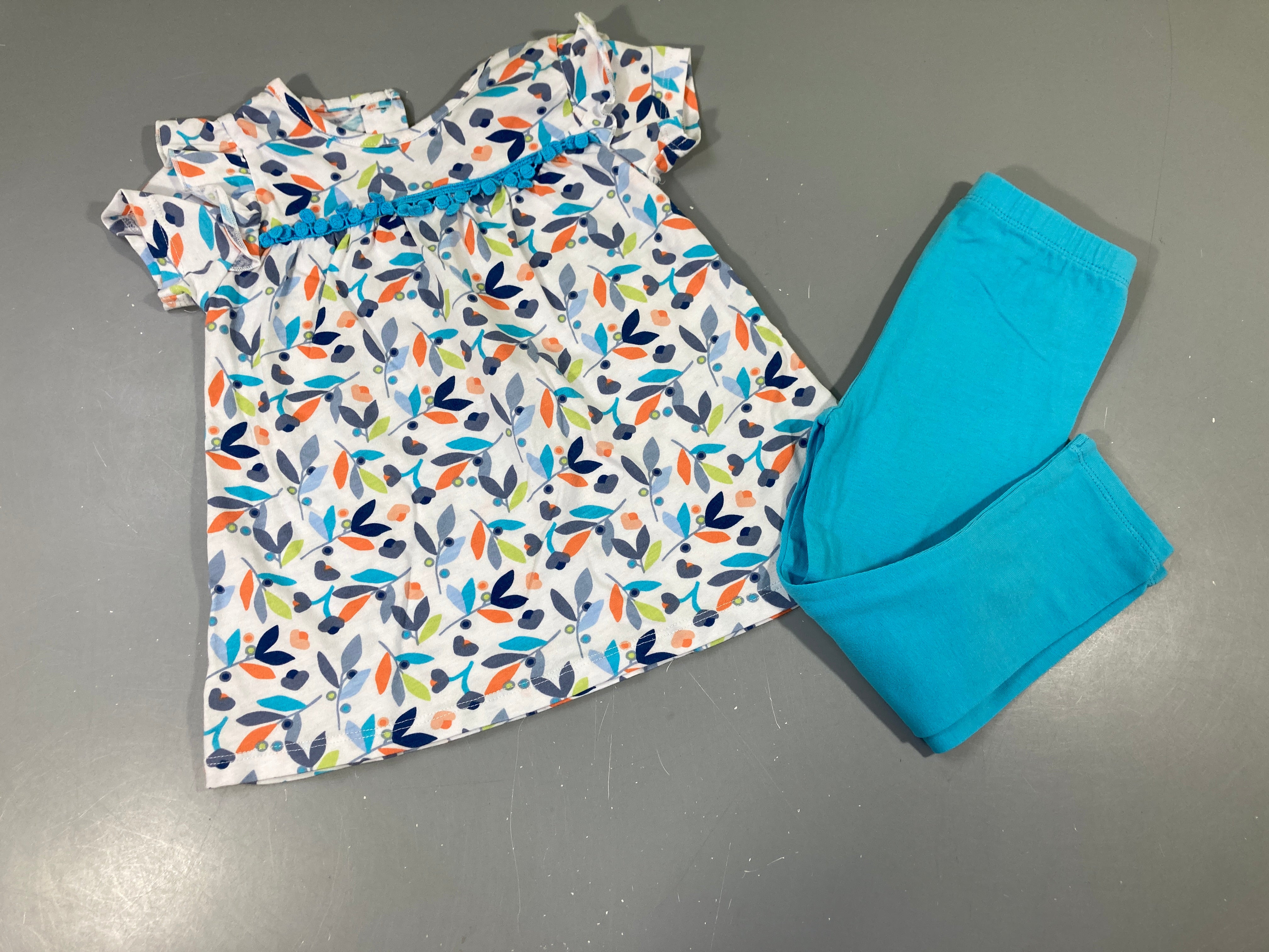 Pyjama 2pcs jersey blanc-turquoise