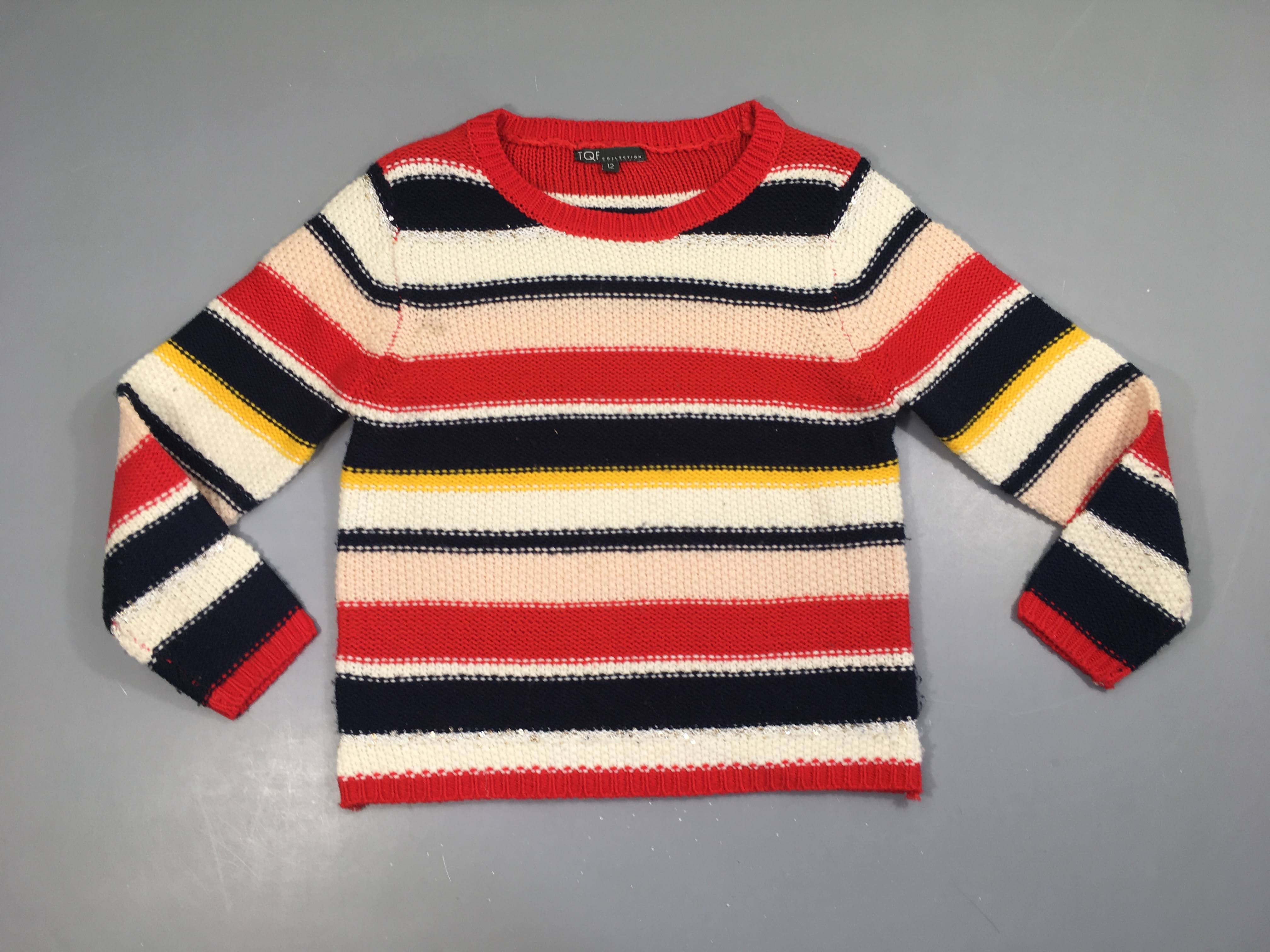 Pull rayé rouge/bleu/écru sequins