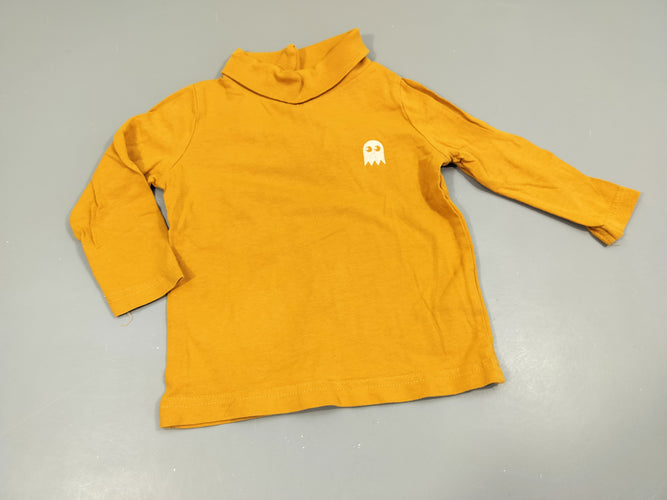 T-shirt m.l col roulé jaune moutarde , petit fantôme blanc  100% coton, moins cher chez Petit Kiwi