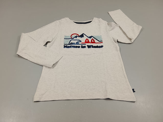 T-shirt m.l gris clair flammé motifs velours bleu et rouge, ours, montagne " nature in winter", moins cher chez Petit Kiwi