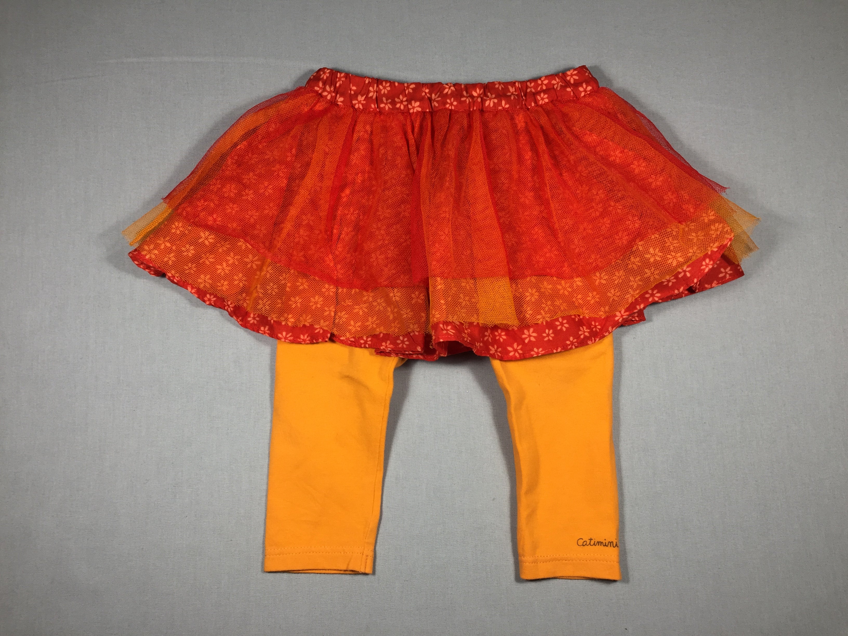 Jupe orange à fleurs avec du tulle - legging attaché