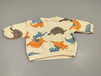 Sweat beige clair, dinosaures 100% coton