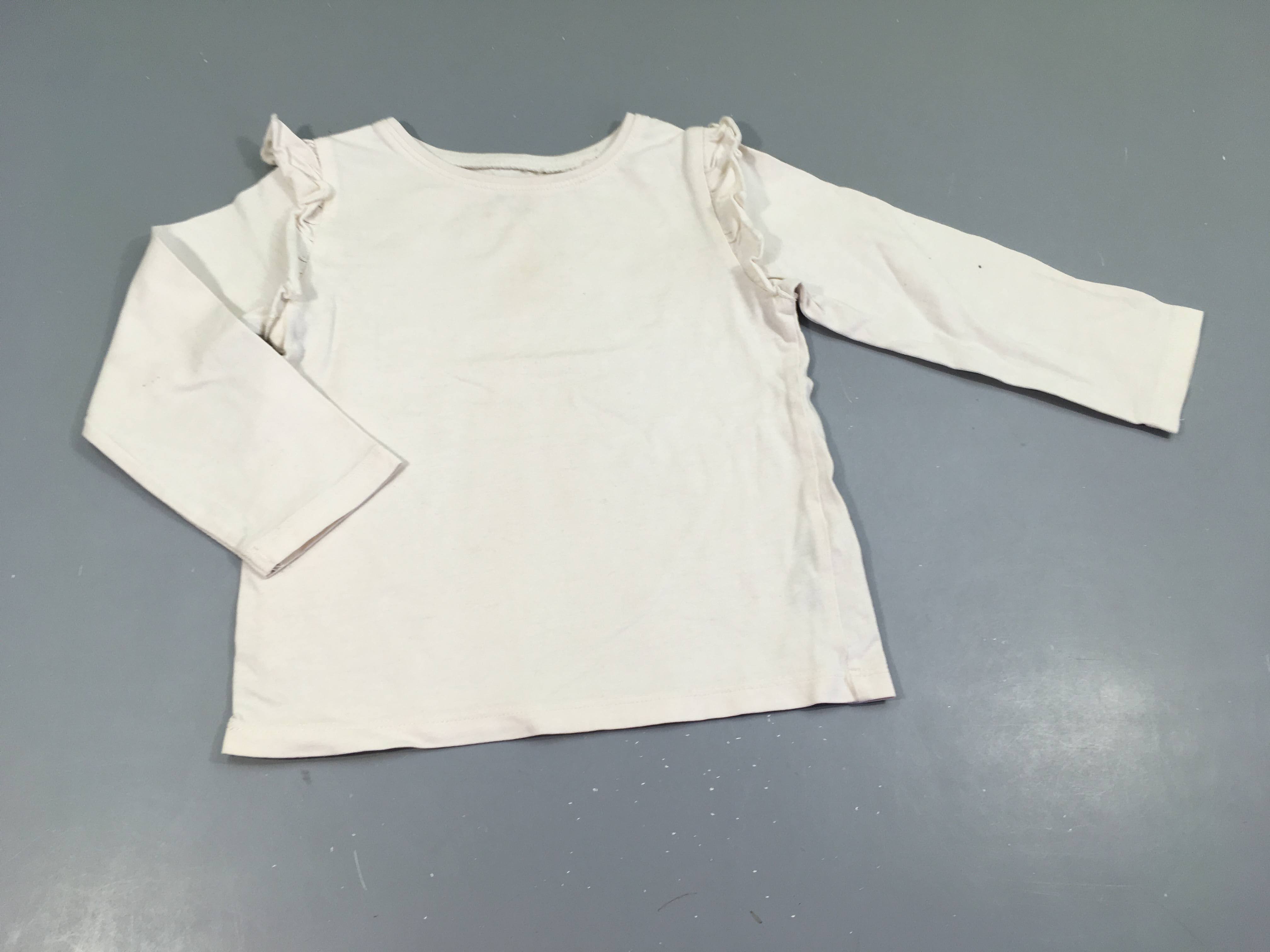 T-shirt m.l blanc, volants aux manches