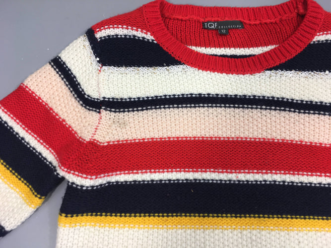Pull rayé rouge/bleu/écru sequins, moins cher chez Petit Kiwi