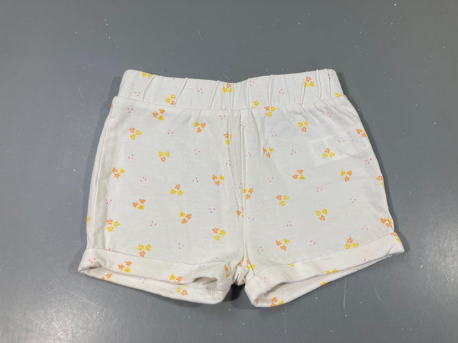 Short à revers  jersey blanc fleuri jaune, moins cher chez Petit Kiwi