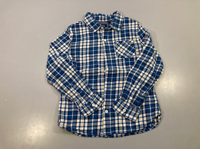 Chemise m.l carreaux bleu, écru et beige, poche poitrine, moins cher chez Petit Kiwi