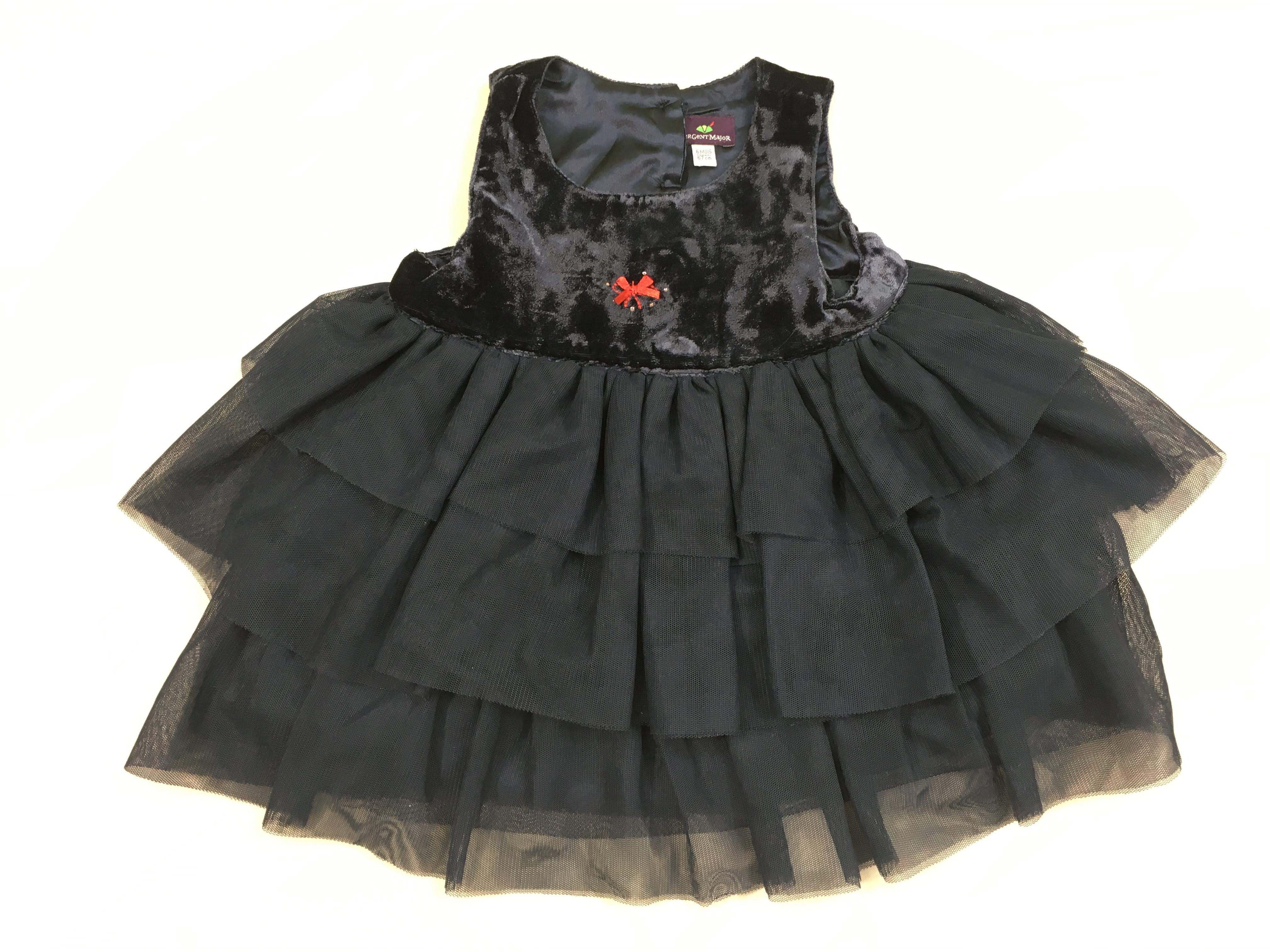 Robe s.m bi-matière bleu foncé velours-tulles volants