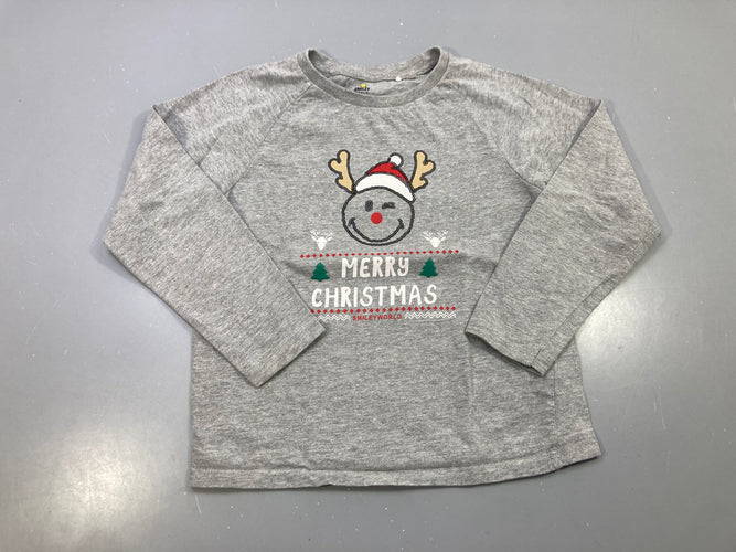T-shirt m.l gris chiné Merr.y Christmas, s.miley renne sequins, moins cher chez Petit Kiwi