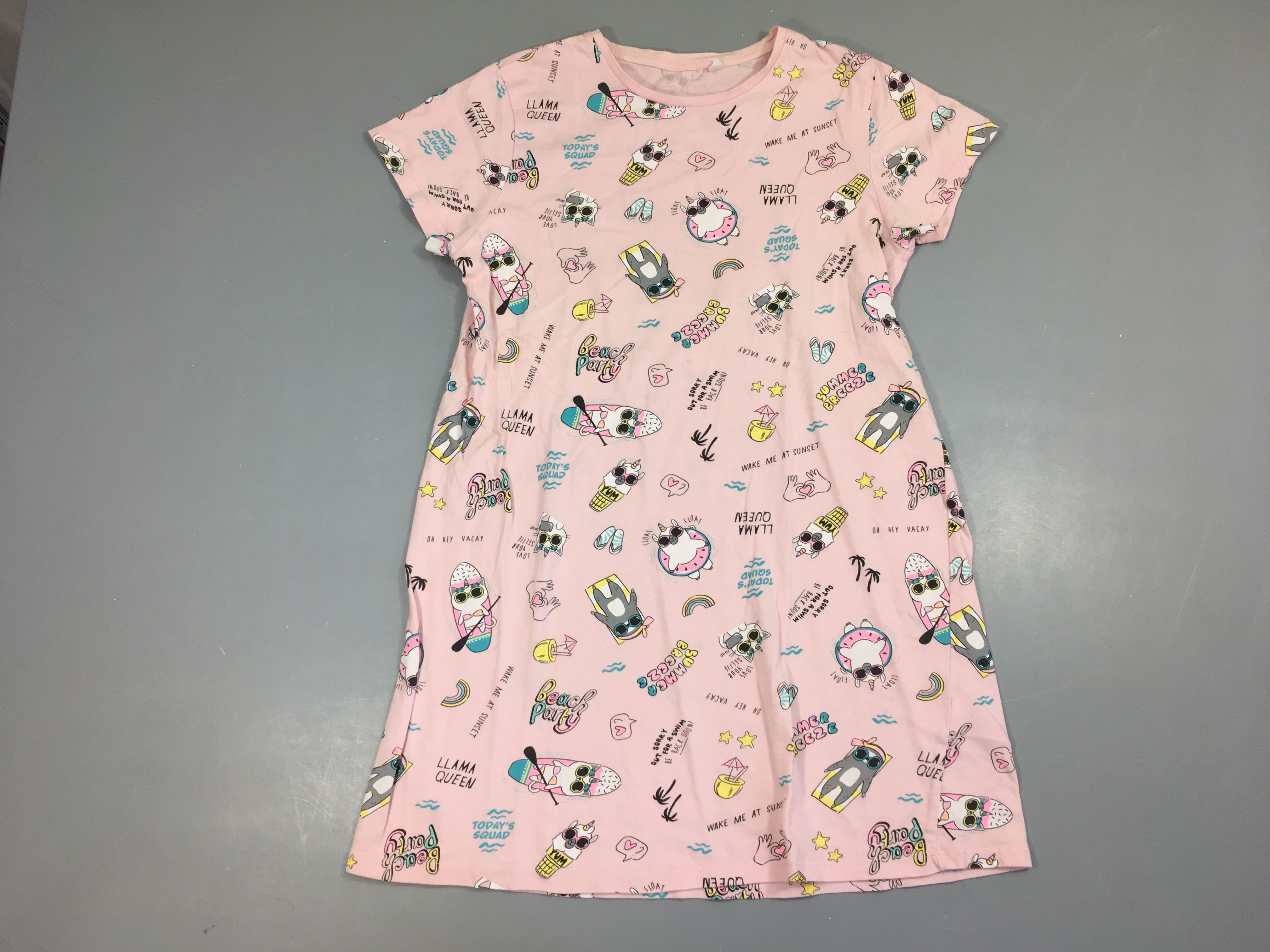 Robe de nuit jersey m.c rose chats/lamas