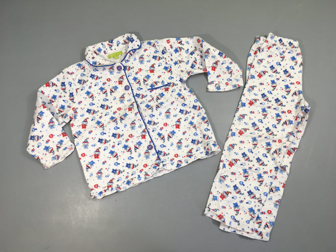 Pyjama 2 pcs flanelle blanc personnages/étoiles, légèrement bouloché, moins cher chez Petit Kiwi
