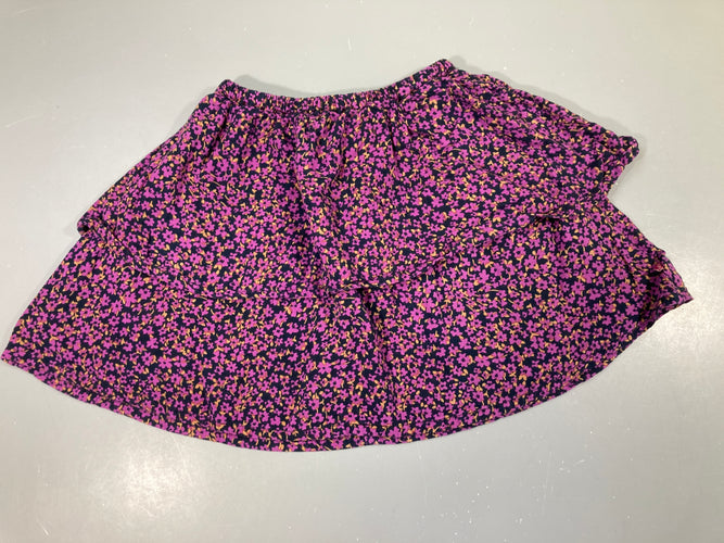 Jupe volant doublée noire fleurie mauve, moins cher chez Petit Kiwi