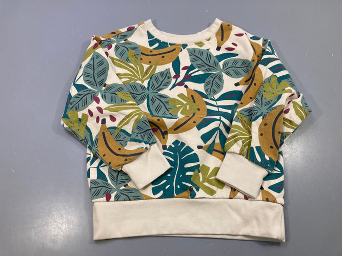 Sweat écru feuillage banane, bouloché, moins cher chez Petit Kiwi