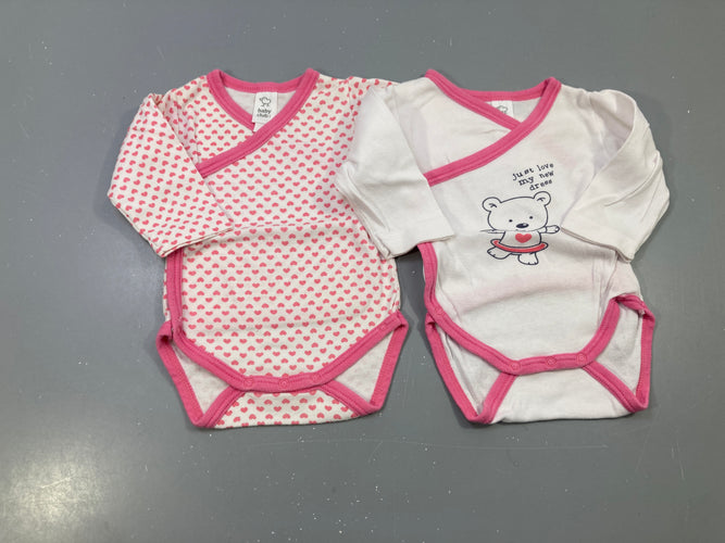 2 Bodies m.l blanc bords rose coeurs ours, moins cher chez Petit Kiwi
