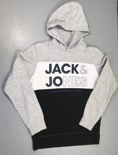 Sweat à capuche gris chiné/noir/blanc, moins cher chez Petit Kiwi