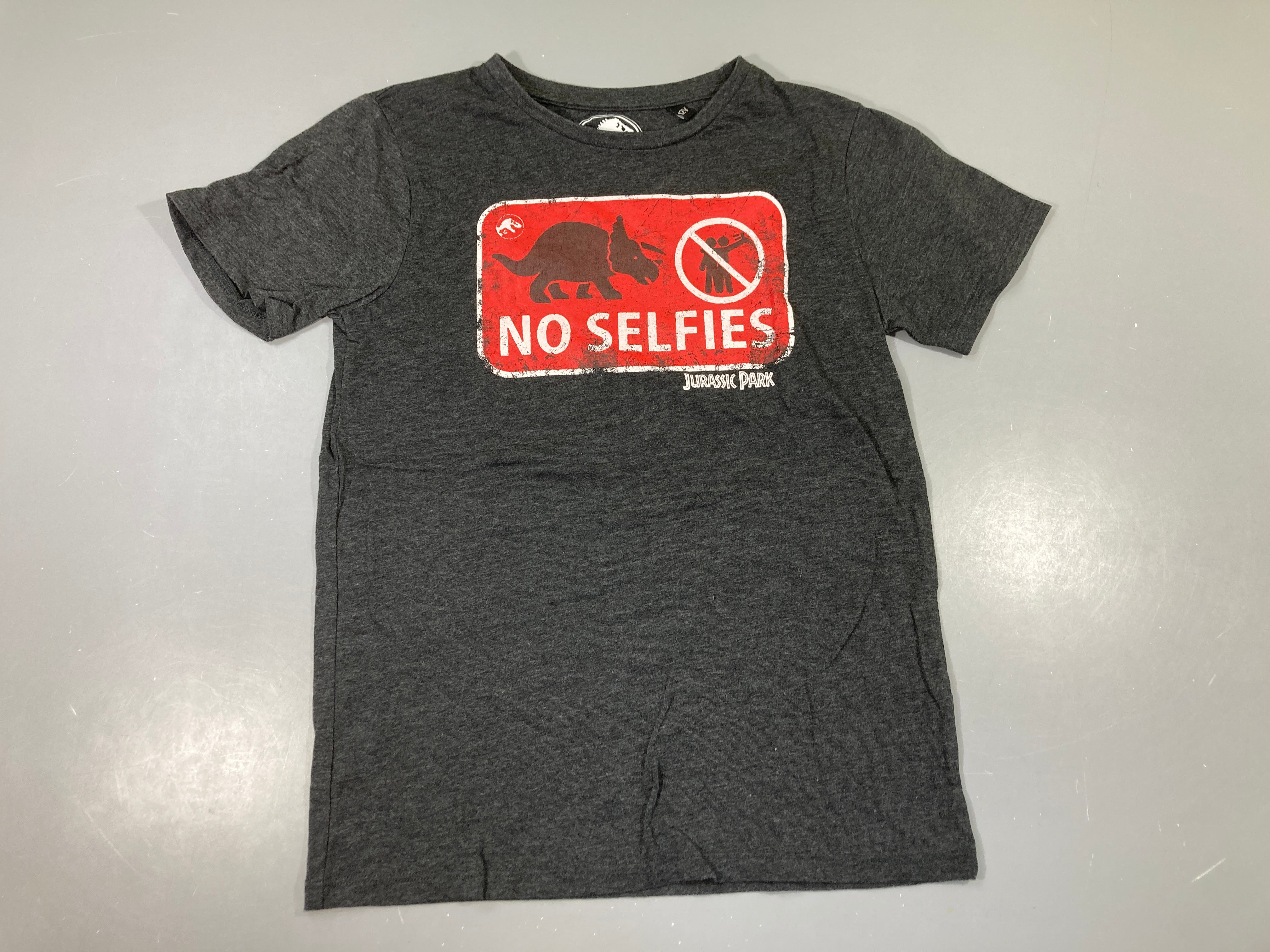 T-shirt m.c gris chiné foncé Jurassic Park No Selfies