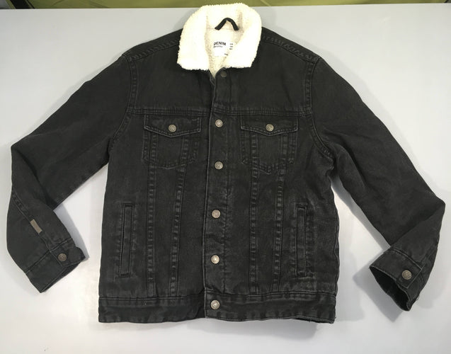 Veste jean noir doublé moutonné, moins cher chez Petit Kiwi