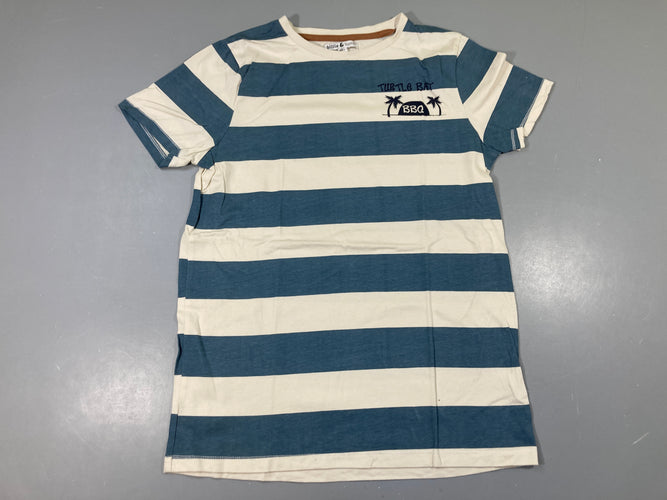 T-shirt m.c blanc rayé bleu BBQ, moins cher chez Petit Kiwi