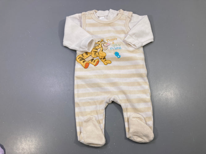 Pyjama salopette 2 en 1 velours blanc rayé beige Tigrou, moins cher chez Petit Kiwi