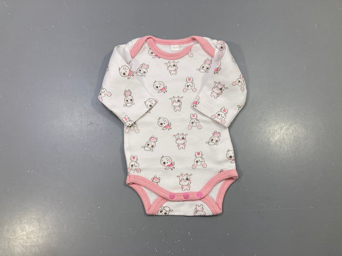 Body m.l blanc bord rose animaux roses, moins cher chez Petit Kiwi