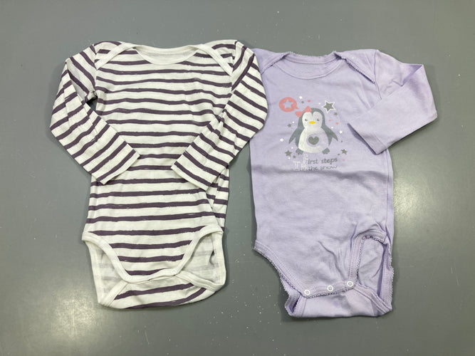 2 Body m.l blanc rayé parme/parme, moins cher chez Petit Kiwi