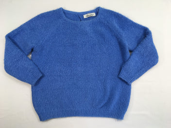 Pull duveteux bleu, 10% laine, noeud dans le dos