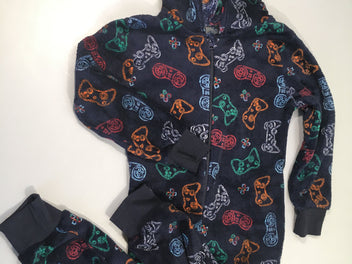 Combinaison à capuche polar bleu marine, motifs manettes de jeu
