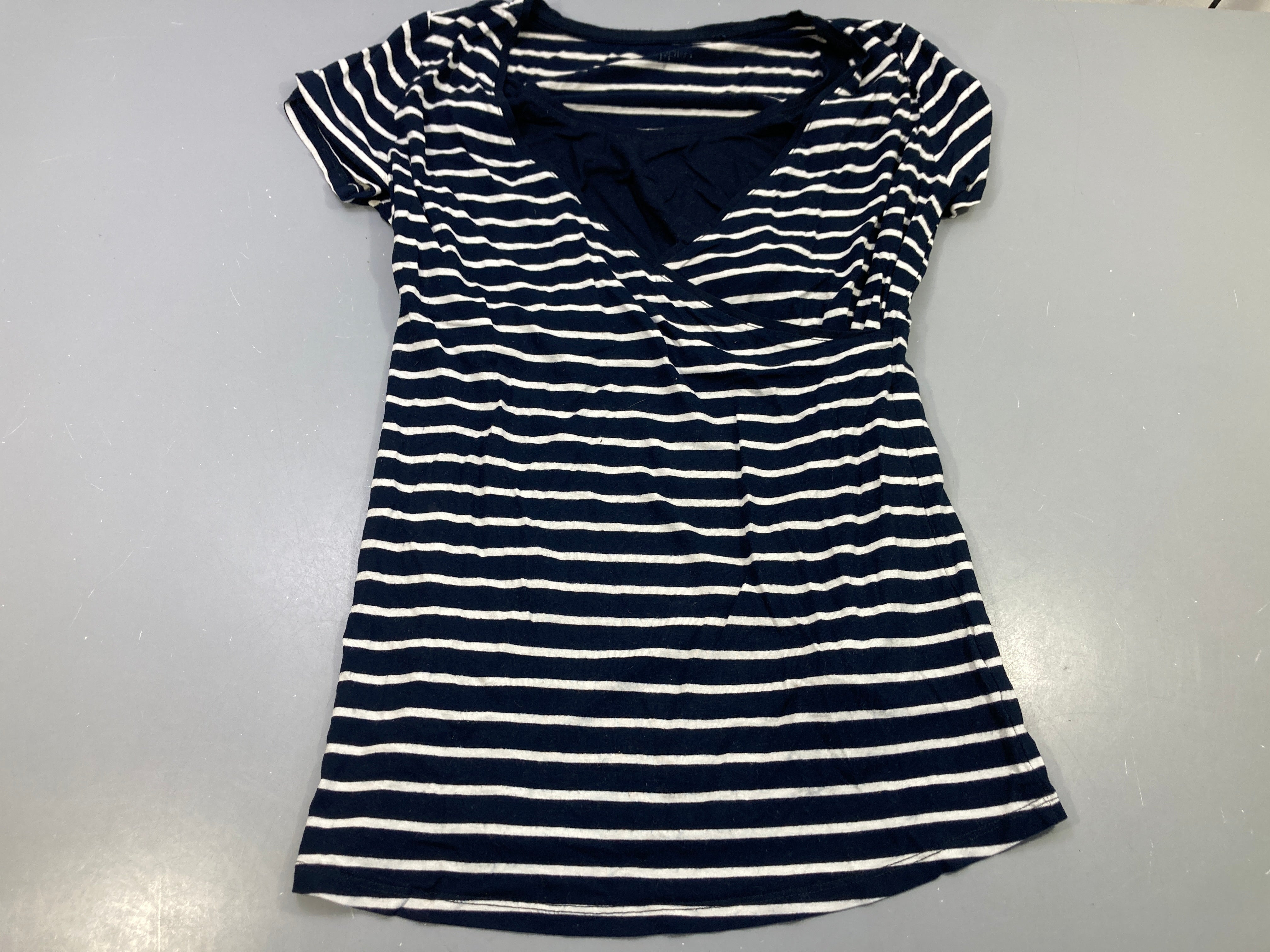 Blouse m.c d'allaitement bleu marine rayé blanc