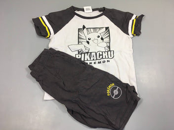 Pyjashort 2 pcs blanc et gris foncé , pikachu, POKEMON flocage abimé sur les manches