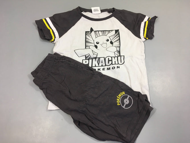 Pyjashort 2 pcs blanc et gris foncé , pikachu, POKEMON flocage abimé sur les manches, moins cher chez Petit Kiwi
