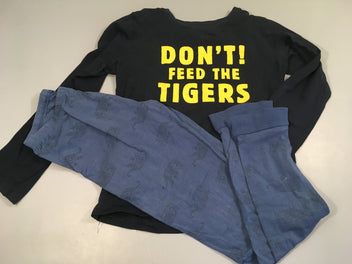Pyjama 2 pcs haut bleu foncé don't feed the tiger, bas bleu avec tigres