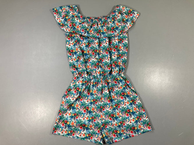 Combishort col volant, tissu fleuri multicolore, moins cher chez Petit Kiwi